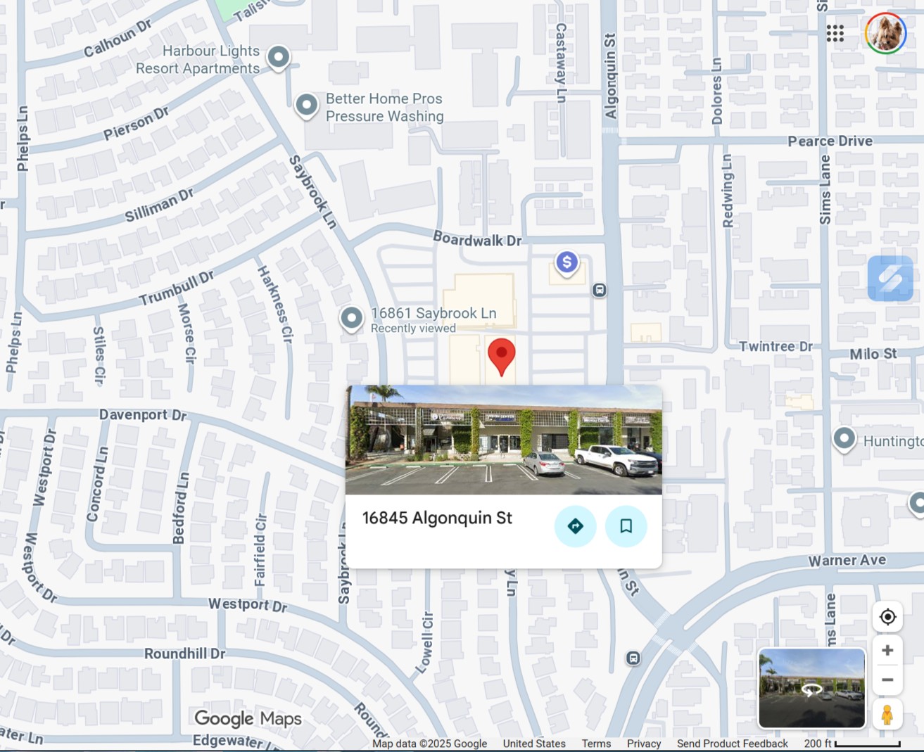 Map showing Harbour Aesthetic Spa in Huntington Harbour